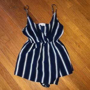 Navy and white Striped romper.